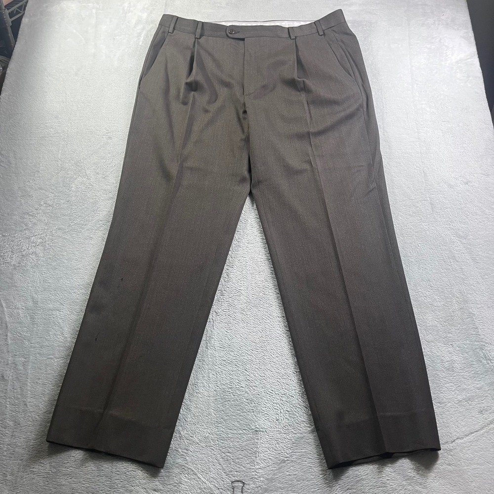 Zanella Tommy Brown Wool Pleated Dress Pants Mens 38 Made in Italy Professional